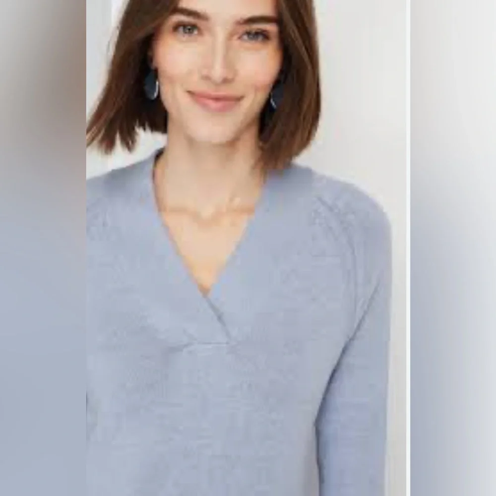 J JILL rainfall V-neck Dolman sleeve heather blue sweater, size large tall